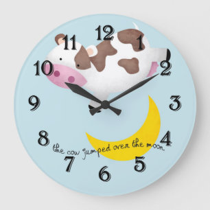 Reloj Redondo Grande Vaca saltó sobre la luna