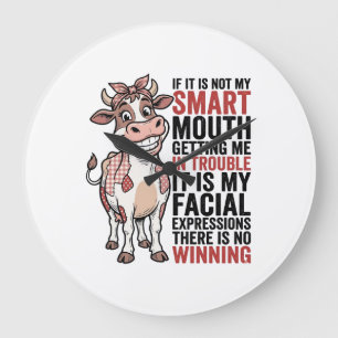 Reloj Redondo Grande Vaca Sassy Divertida Boca Inteligente Gráfico Vint