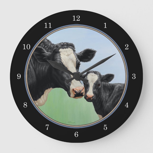 Reloj Redondo Grande Vaca y ternera de Holstein (Anverso)