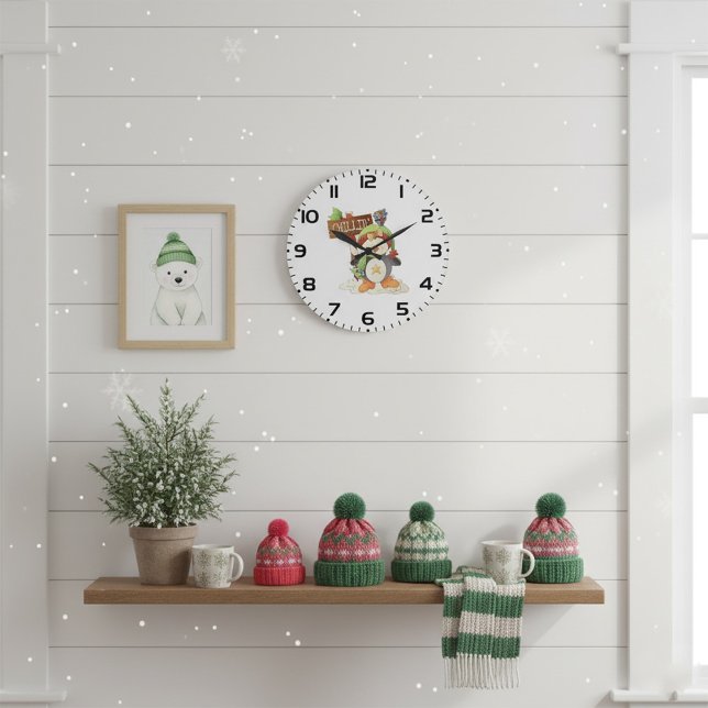 Reloj Redondo Grande Vacaciones de Navidades de invierno de Pingüino y  (Subido por el creador)