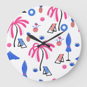 Reloj Redondo Grande Vacaciones de verano: Patrón de piñas de palmeras