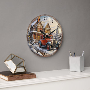 Reloj Redondo Grande Vacaciones navideñas vintage