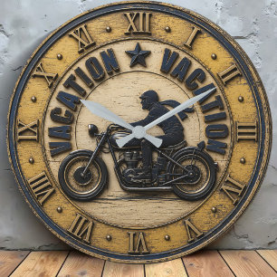Reloj Redondo Grande Vacation Motorcycle Vintage Retro Rider Garage