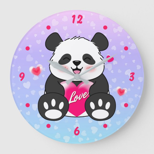 Reloj Redondo Grande Valentine Panda en el amor (Anverso)