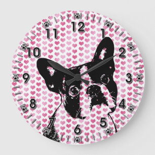 Reloj Redondo Grande Valentines - Silhouette Boston Terrier