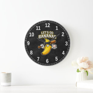 Reloj Redondo Grande Vamos a Volvernos Locos Béisbol Retro Banana Diver