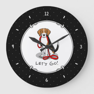 Reloj Redondo Grande ¡Vamos! (paseo) Perro Beagle (tricolor 3) Cute