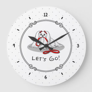 Reloj Redondo Grande ¡Vamos! (paseo) Perro maltés con corte de cuero ro
