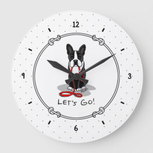 Reloj Redondo Grande ¡Vamos! Perro del terror de Boston (negro) Gracios