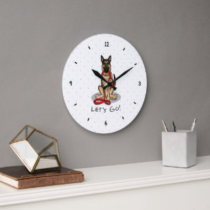 Reloj Redondo Grande ¡Vamos! Perro pastor alemán (negro y fuego)