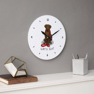 Reloj Redondo Grande ¡Vamos! Perro Retriever de Pelaje Plano (hígado)