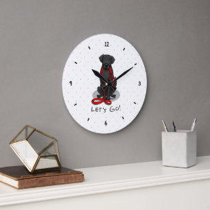 Reloj Redondo Grande ¡Vamos! Perro Retriever de Pelaje Plano (negro)