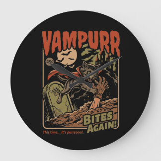 Reloj Redondo Grande ¡Vampurr Muerde de Nuevo! Gato Divertido Halloween