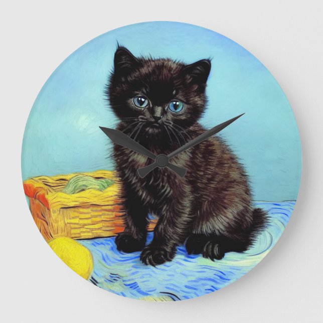 Reloj Redondo Grande Van Gogh Black Kitten con yarn (Anverso)