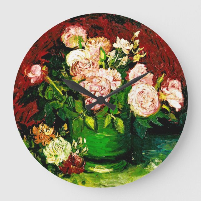 Reloj Redondo Grande Van Gogh Peonies y Rosas (Anverso)