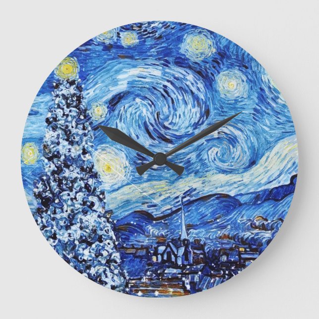Reloj Redondo Grande Van Gogh - The Starry Night - White Christmas Post (Anverso)