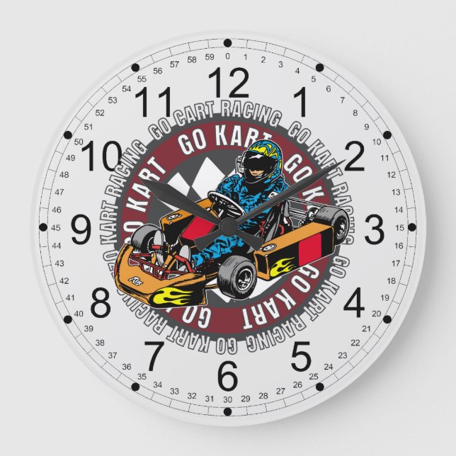 Reloj Redondo Grande Van las Carreras de Kart (Anverso)