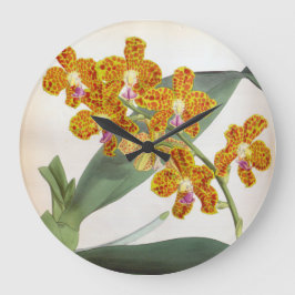 Reloj Redondo Grande Vanda Parishii Naranja Vintage Lindenia Orchid