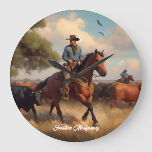 Reloj Redondo Grande Vaquero arreando ganado a caballo