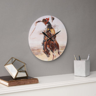 Reloj Redondo Grande Vaquero en caballo salvaje Bucking