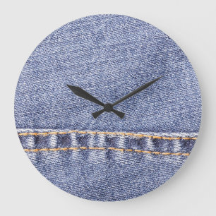 Reloj Redondo Grande Vaqueros azules: textura de coser detallada.