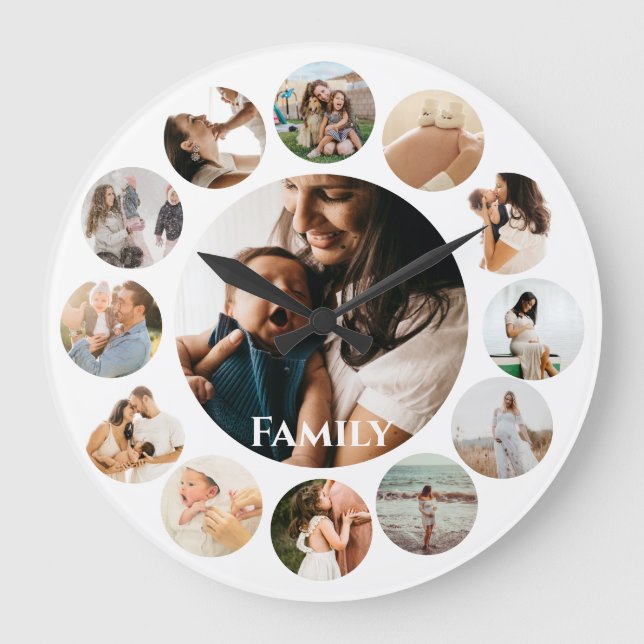 Reloj Redondo Grande Varias Fotos Collage Sencilla Familia Redondo Marc (Anverso)