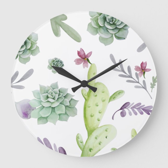 Reloj Redondo Grande Variedad de Cactus (Anverso)