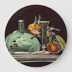Reloj Redondo Grande Vaso verde del vino de frutas expresionista