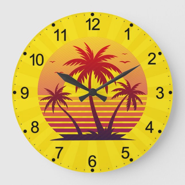 Reloj Redondo Grande Vector Atardecer con Palmeras (Anverso)