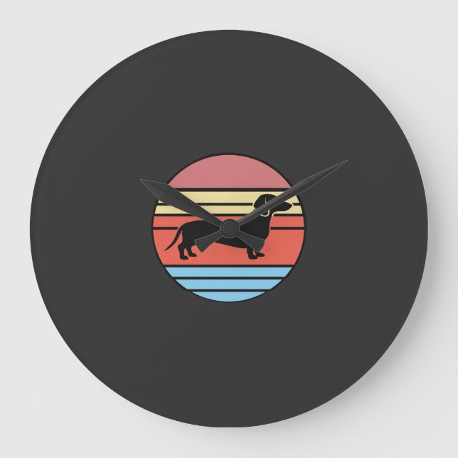 Reloj Redondo Grande Vector Atardecer Perro Dachshund Retro (Anverso)
