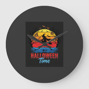 Reloj Redondo Grande Vector Bruja Atardecer Halloween