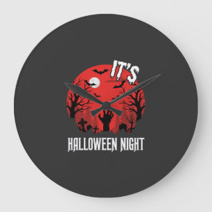 Reloj Redondo Grande Vector Cementerio Espeluznante Noche de Halloween