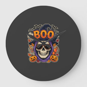 Reloj Redondo Grande Vector de gafas de sol de cráneo de Halloween Boo
