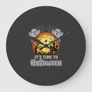 Reloj Redondo Grande Vector de luna embrujada de Halloween fantasmas y