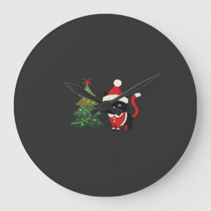 Reloj Redondo Grande Vector gato de Navidad Santa árbol