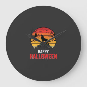Reloj Redondo Grande Vector Lobo Atardecer Feliz Halloween