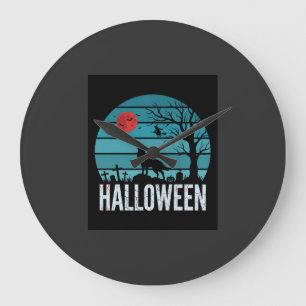 Reloj Redondo Grande Vector Luna Cementerio Lobo Halloween
