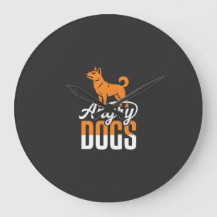 Reloj Redondo Grande Vector Mascota Perros Enojados