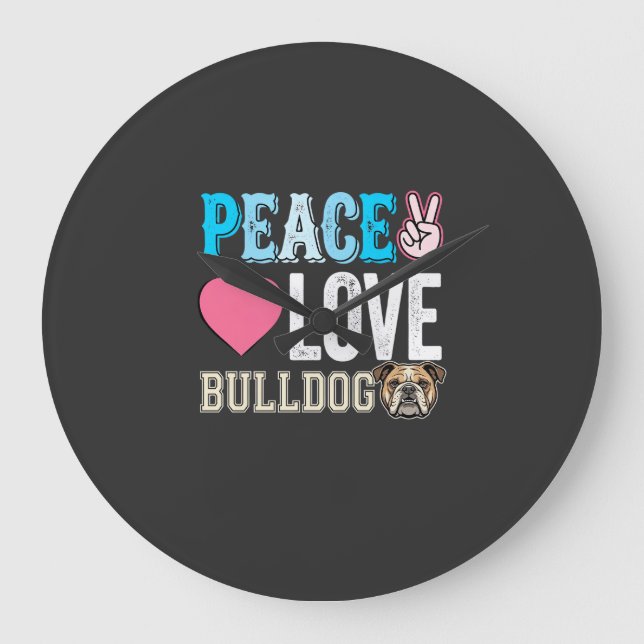 Reloj Redondo Grande Vector Perro Bulldog Paz Amor (Anverso)
