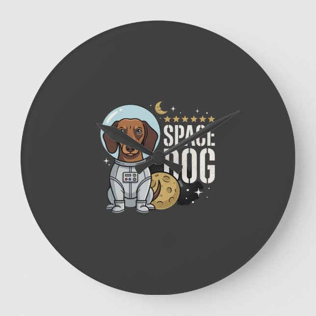 Reloj Redondo Grande Vector perro espacial astronauta Dachshund (Anverso)