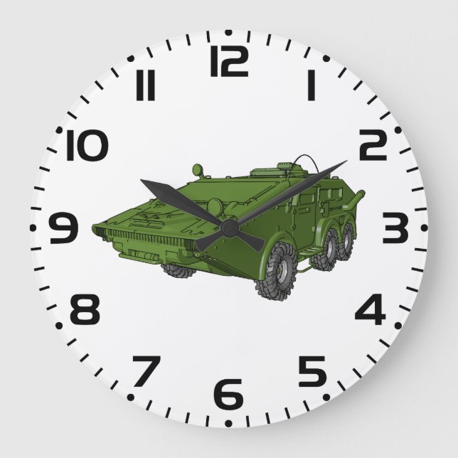 Reloj Redondo Grande Vehículo Militar Blindado Verde (Anverso)