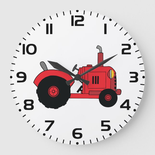 Reloj Redondo Grande Vehículo Tractor de la Granja Roja (Anverso)