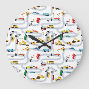 Reloj Redondo Grande Vehículos de Transporte Coches Camiones Carretera 
