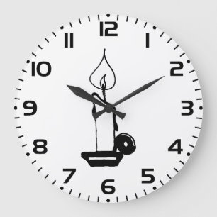 Reloj Redondo Grande Vela Encendida Vintage Negro Y Blanco Elegante