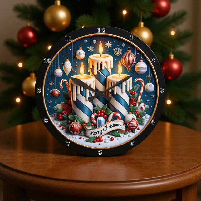Reloj Redondo Grande Velas de Navidades azules y blancos (Subido por el creador)