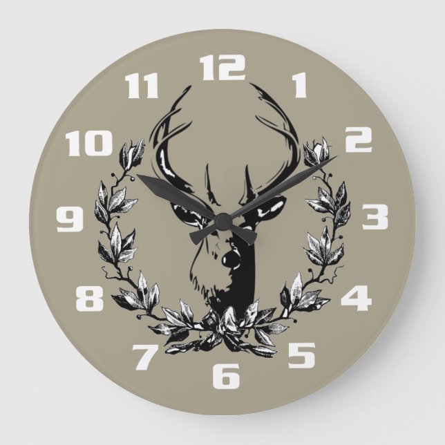 Reloj Redondo Grande Venado en hojas de laurel (Anverso)