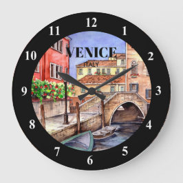 Reloj Redondo Grande Venecia Italia - Pintura de acuarela de plumas y l