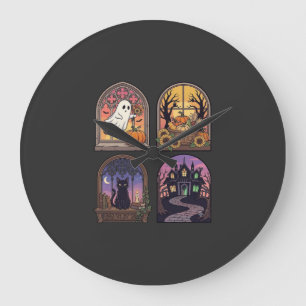 Reloj Redondo Grande Ventana Gótica de Halloween Fantasma Calabaza Gato