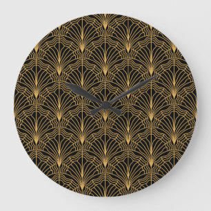 Reloj Redondo Grande Ventilador Art Deco: Negro amarillo geométrico