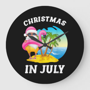 Reloj Redondo Grande Verano De La Piscina Santa Flamingo En Julio